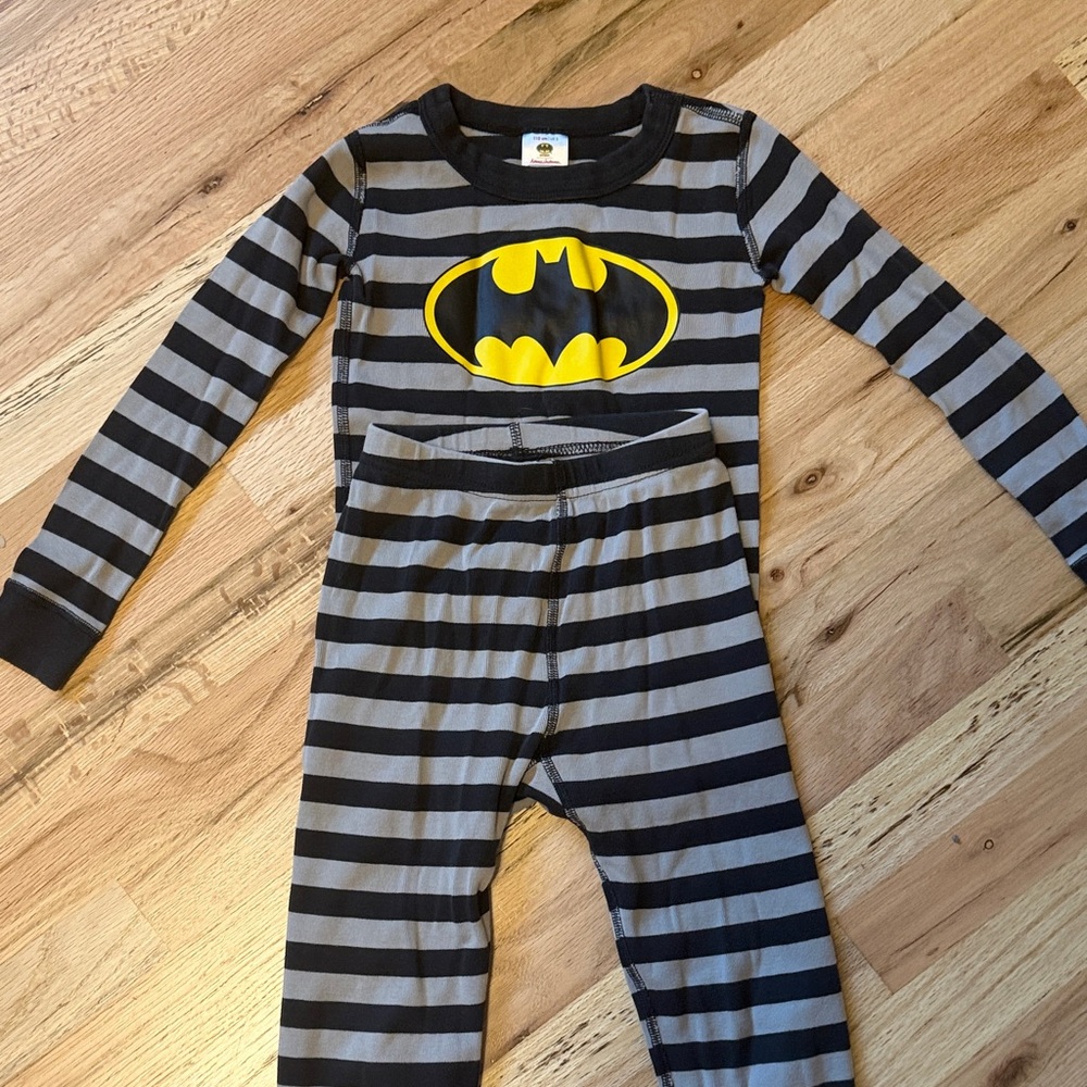 Batman Kids Pajama Set with Black and Gray Stripes